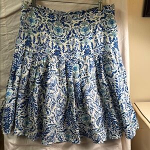 Tory Burch White Skirt with Blue Floral Pattern